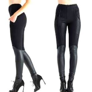 Minxx HI Rise Black Leggings Faux Leather Shins Size Small